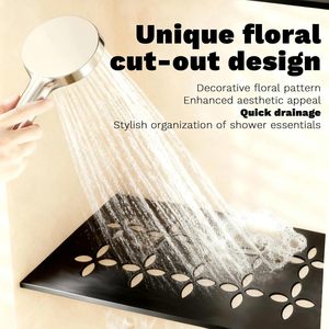 Mensola per Doccia in Alluminio Spazzolato Nero, Mensola Rettangolare per <span class=keywords><strong>Bagno</strong></span> con Design Floreale, Adatta per Nicchie Prefabbricate in Piastrelle - Product Image 5