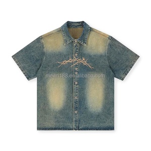 Clothing Manufacturer Custom Denim Crop Top Box Fit <b>Zip</b> <b>up</b> Jeans Shirts High Quality Embroidery Short Sleeve <b>Polo</b> Denim Shirts - Product Image 4