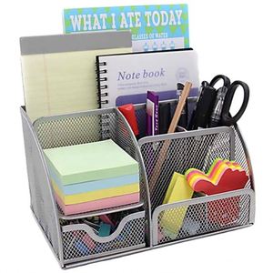 YH Modern Metal Desk Organizer Caddy With Storage Drawer for <b>Pens</b>/Pencils (Black/Silver 20.4X10.4X10cm) - Product Image 1