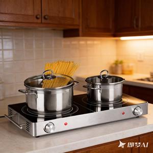 Cocina Eléctrica de Cerámica Universal para Exteriores de 3000W, Doble Quemador, <span class=keywords><strong>Placa</strong></span> Radiante Infrarroja con Tapa de Vidrio y Asa de Acero Inoxidable - Product Image 1