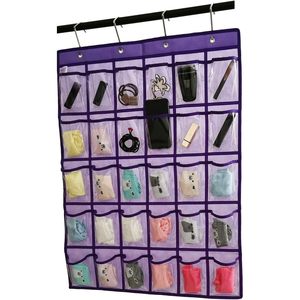 Organisateur de placard suspendu avec 30 poches transparentes, rangement rectangulaire violet à suspendre sur la porte pour bijoux, téléphone, calculatrice - Product Image 2