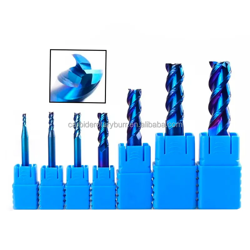 Solid Blue 3 F Carbide Endmill CNC Machine Cutter Hand Tools for Metal HRC45 55 60 70 Square Face Milling Cutter Bits End Mill