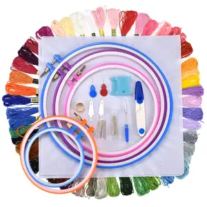 手工芸品キットクロスステッチフレーム5プラスチックサークル50色刺Embroidery糸セットニードルキットスレッダー付き