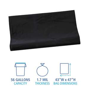 Sacs poubelles industriels Boardwalk 56 Gal 1,7 Mil 43 x 47 noirs 100/carton, faible densité linéaire, pour sacs poubelles domestiques - Product Image 5