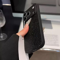 Coque de téléphone pour 17 Pro Max, design diamant noir, antichoc, gaufrage, strass avancés, luxe, matériau TPU+PC, anneau en plastique