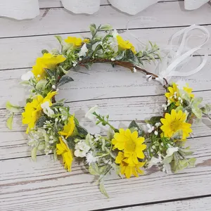 Korean Style Party Holiday Wedding Photo White Daisy Floral Flower Headband Crown For Women Headwear Hair Accessories