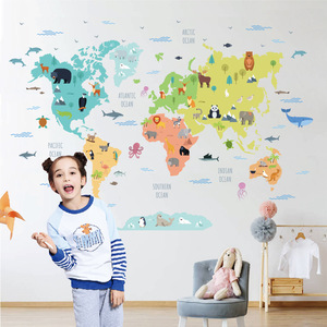 Décoration de la maison auto-adhésif 3d dessin animé animal carte du monde stickers muraux chambre de bébé - Product Image 4