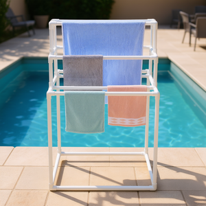 Porte-serviettes pyramidal 8 barres blanc 35,43 po x 35,43 po x 54,72 po, autoportant, pour piscine, organisateur de rangement pour salle de bain - Product Image 2