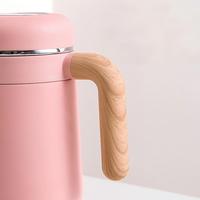 BORGE 480ML Tasse à café isotherme à double paroi en acier inoxydable 316 avec affichage de la température et poignée en bois