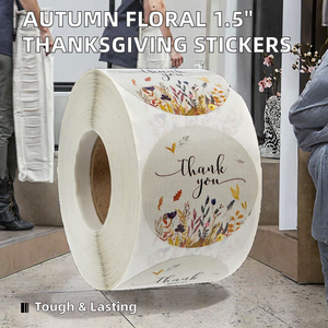 Étiquettes adhésives réutilisables en papier imperméable avec motif floral d'automne et feuilles de 1,5 pouce, 500 étiquettes de remerciement pour Thanksgiving - Product Image 2