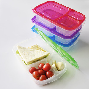 Three Compartment <b>Lunch</b> <b>Box</b> Plastic Microwave Safe Rectangle Food Storage Container Portable For All - Product Image 1