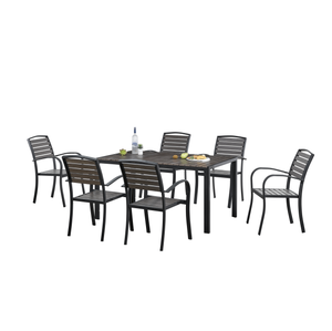 Ensemble <span class=keywords><strong>de</strong></span> table et chaises <span class=keywords><strong>de</strong></span> <span class=keywords><strong>jardin</strong></span> modernes pour l'extérieur, résistant à l'eau, <span class=keywords><strong>6</strong></span> <span class=keywords><strong>places</strong></span>, en plastique et <span class=keywords><strong>bois</strong></span>, avec structure en acier durable pour le parc - Product Image 6