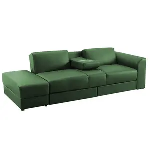 Canapé-lit en cuir vert velours classique italien de haute qualité avec rangement Table à thé 1 ensemble canapé-lit de luxe en forme de I
