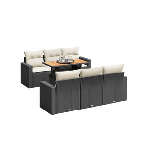 Garden <b>Sofa</b> <b>Set</b> Black With Cream Cushions UV Resistant PE Rattan Outdoor Furniture Contemporary Design Waterproof - Product Image 1