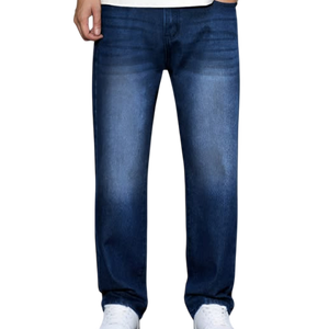 Jean vintage délavé pour homme, coupe droite taille mi-haute, en coton, idéal pour le streetwear décontracté et le printemps - Product Image 4