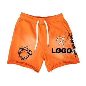 Manufacturer Men Drawstring Mid Vintage Shorts Custom Brand Street Swear Acid Washed 100% Cotton Casual Sun Faded Sweat Shorts - Product Image 1