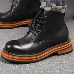 Botas de Hombre Nuevas de Otoño e Invierno, Botas de Suela Gruesa, Botas de Cuero Genuino para Hombre con Combinación de Cordones y Cremallera - Product Image 1