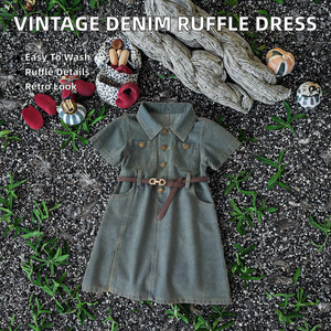 Nuevo Vestido Vaquero de Verano para Niñas con Cuello Redondo, Estilo Vintage Lavado, Suave, de Manga Corta, con Volantes Largos, para Fiestas, Corte en A - Product Image 3