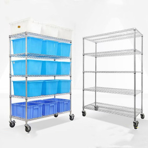 Étagère à fils à 6 niveaux avec roulettes, étagères de rangement robustes, étagère en métal réglable pour garage et cuisine, étagère en fil chromé - Product Image 1