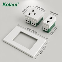 Placa de Alimentación de Pared de Montaje Oculto Kolani 120 de Doble Módulo, Enchufe de 2 Orificios y Tomacorriente Universal Multifunción de 3 Pines, Panel de PC Blanco Brillante