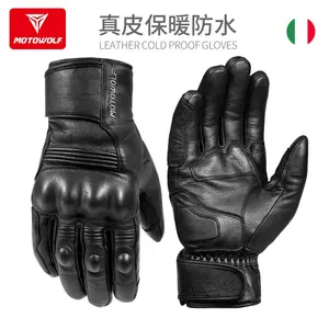 MOTOWOLF-guantes de cuero frío para motocicleta, guantes de carreras de alta calidad para invierno