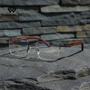 Lunettes optiques rectangulaires demi-cerclées anti-lumière bleue <span class=keywords><strong>en</strong></span> <span class=keywords><strong>bois</strong></span> faites à la main pour hommes, pour correction <span class=keywords><strong>de</strong></span> la <span class=keywords><strong>vue</strong></span> - Product Image 2