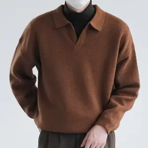 Grosir pria 100% sweter kasmir klasik gaya sederhana kasmir Polo leher Pullover serbaguna kaus Polo kasmir