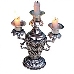Handicrafts <b>Silver</b> Engraved Mughal Design 3 Arm <b>Candle</b> <b>Holders</b> for Home & Hall Decor - Product Image 1