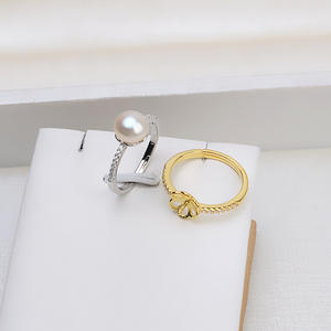Anillo Abierto de Plata S925 Hecho a Mano en Europa y América, Anillo de Cera de Abeja 8-10, Anillo de Pelo con Perla, Anillos de Moda 1373 - Product Image 1