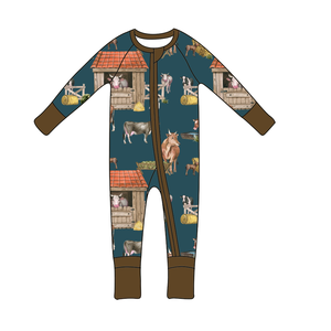 Maßgefertigte Farm-Print Bambus-Babykleidung Schlafanzüge Bambus-Baby-Reißverschluss-Strampler Kleinkind-Kinder-Einteiler Bambus-Baby-Pyjama - Product Image 2