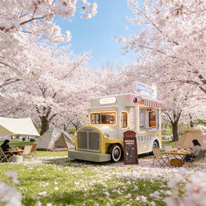 Sweetbox <b>Electric</b> Food Truck Yellow White Retro Style Outdoor Mobile Kitchen with Stripe <b>Awning</b> and Drinks Menu Display - Product Image 1