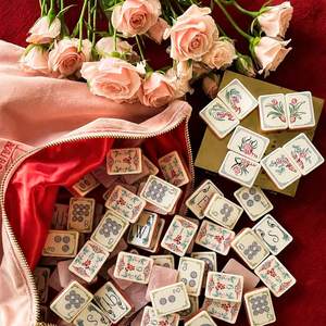Jeu de tuiles de mahjong en opale rose, nacre et acrylique, luxe, 160 tuiles, ensemble américain avec <span class=keywords><strong>beau</strong></span> bambou - Product Image 1