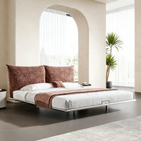 Lit double flottant Petal, luxe européen, revêtement en tissu, cadre en acier inoxydable, inclinable, taille king, matelas assorti gratuit, haut de gamme