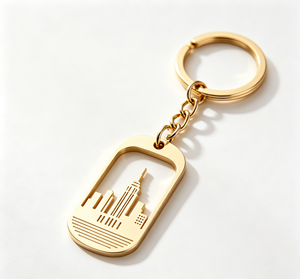 Porte-clés en alliage de zinc doré, pendentif métallique paysage urbain, accessoire cadeau - Product Image 1