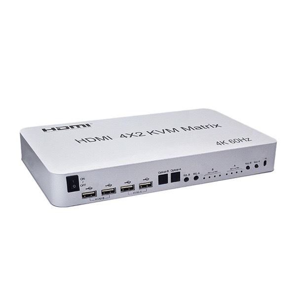 HDMI 2.0 4x2 HDMI KVM Matrix Audio Video Switch Splitter Dual Display 4K 60hz Support 2 USB Mouse Keyboard Control 4 Computer PC