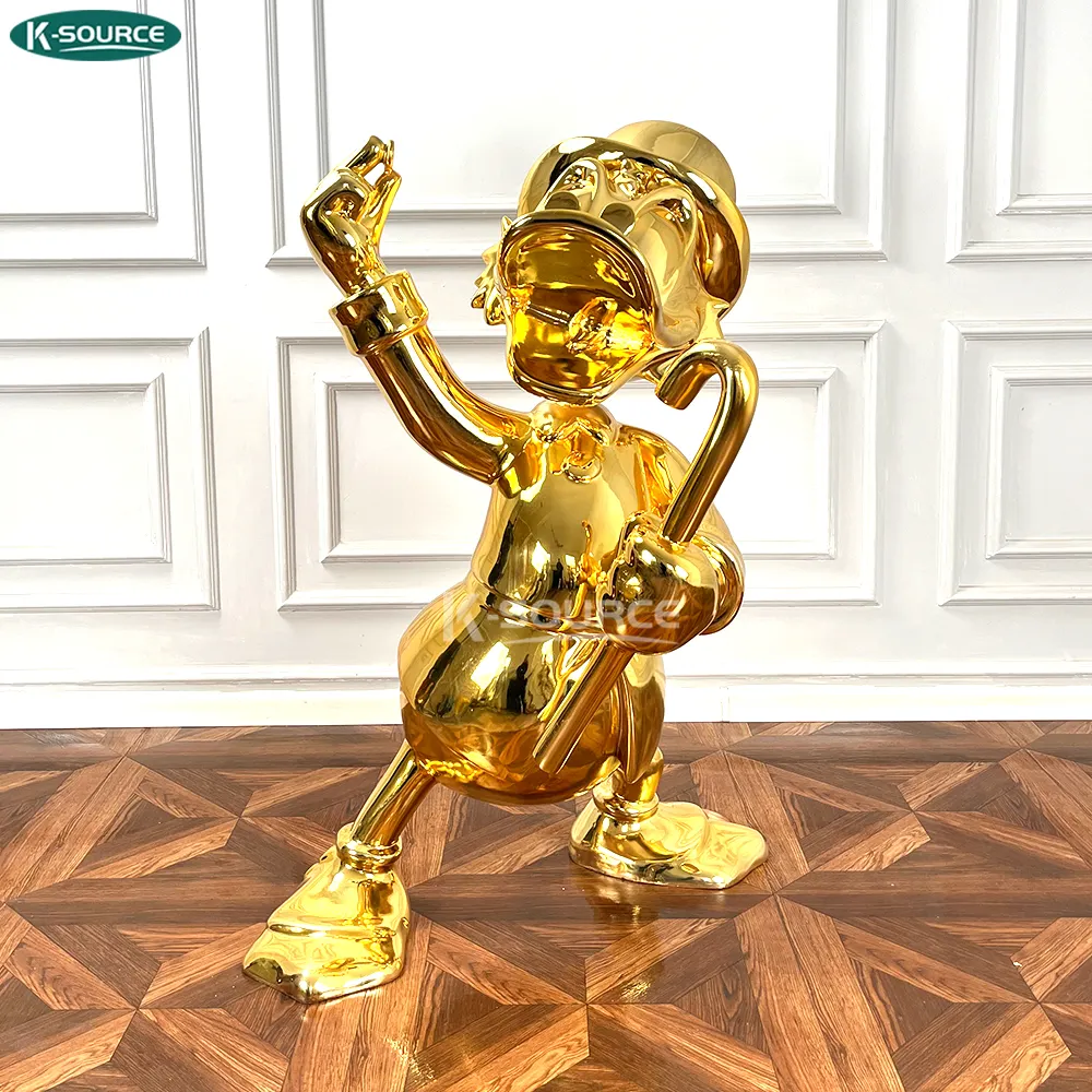Popüler özelleştirme elektrolizle reçine scrooge mcduck heykeli ördek ile altın sikke heykel