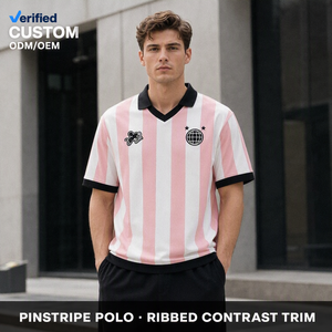 Maglia da Calcio Personalizzata OEM Traspirante a Righe Rosa e Bianche, Polo Vintage da <span class=keywords><strong>Uomo</strong></span> per Streetwear di Alta Moda - Product Image 1