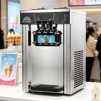 Machine à glace molle professionnelle à trois saveurs avec structure en acier inoxydable pour cuisines commerciales et cafés