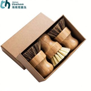 Cepillos para fregar platos de bambú de Subekyu, juego de fregadores de limpieza de madera de cocina para lavar sartén/Olla de hierro fundido, sisal de Palma, Juego de 3 - Product Image 4