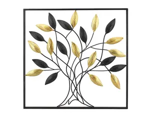 Décor mural à feuilles dorées <span class=keywords><strong>et</strong></span> noires, livraison gratuite, feuilles métalliques, pour le salon, pour décorer la maison concis - Product Image 1