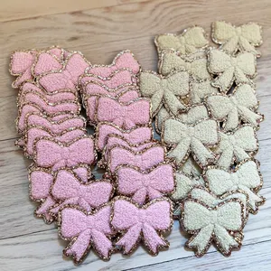 Free Sample Cartoon Pink Beige Bow Patch Chenille Patches