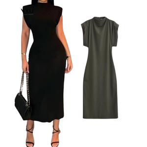 Women's Sleeveless V-neck Maxi <b>Dress</b> Solid Color Simple Summer Minimalist Style Spandex Polyester Knitted - Product Image 1