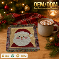 Sous-verres de Noël tissés à franges en gros, mignons sous-verres en tapisserie Père Noël, décoration de table personnalisée OEM ODM