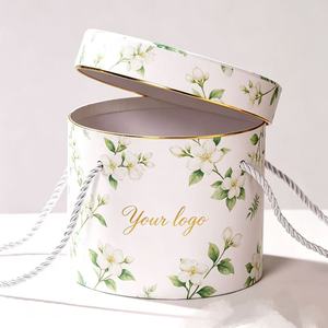 Custom Round Paper Tube Gift <b>Box</b> With Floral Design Gold Foil Logo Recyclable Craft Packaging - Product Image 4