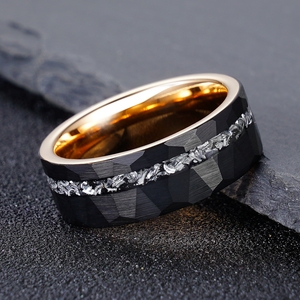 Anillo de Tungsteno Martillado Negro y Oro Rosa POYA, Anillo de Meteorito de 8 mm, Anillo de Bodas, Regalo para Hombre - Product Image 2