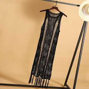 Nuovo Copricostume da <span class=keywords><strong>Donna</strong></span> Sexy, Abito Lungo da Spiaggia, Tunica all'<span class=keywords><strong>Uncinetto</strong></span> con Frange e Dettagli Traforati - Product Image 3