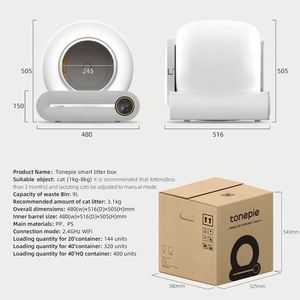 Boîte à déchets intelligente en ABS avec couvercle rabattable, compartiment à déchets, système de désodorisation ionique, bac à litière automatique rond - Product Image 4