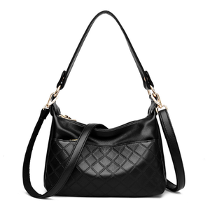 Sac à bandoulière en cuir PU noir matelassé, sac hobo avec fermeture éclair, sangle unique pour les voyages quotidiens - Product Image 1