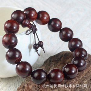Bracelet en bois de rose indien, perles de 18 mm, haute densité d'huile, coulant dans l'eau, bijoux de cérémonie religieuse unisexe - Product Image 1