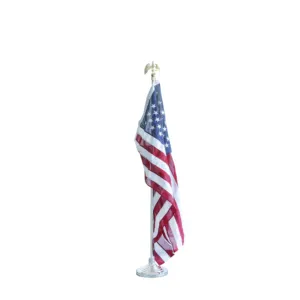 Indoor Flag Pole Kit Aluminum Gold Pole Ball Topper with 3x5Ft US Flag   Base Stand Office School City Hall
